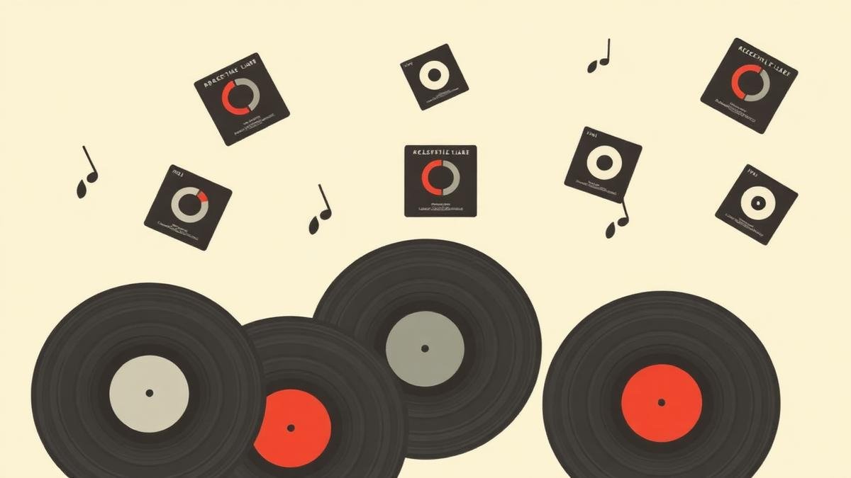 Vinyl records with ID3 metadata tags and album art floating around